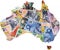 Map of Australia with Australian money.