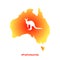 Map of Australia in fire with a silhouette of kangaroo.