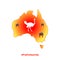Map of Australia in fire with a silhouette of ostrich.