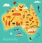 Map of Australia main tourist attractions, vector illustration