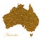 Map of Australia. Silhouette with golden glitter texture