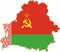 Map of Belarus with the Soviet flag. Flag of an independent European state.