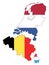 Map of Benelux with national flags and added distance between countries