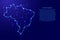 Map Brazil from the contours network blue, luminous space stars illustration