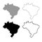 Map of Brazil icon outline set grey black color