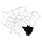 Map of Bromley in Greater London province on white background. single County map highlighted by black colour on Greater London,