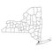 Map of Bronx County in New York state on white background. single County map highlighted by black colour on New york map