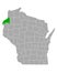 Map of Burnett in Wisconsin