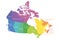 Map of Canada divided into 10 provinces and 3 territories. Administrative regions of Canada. Multicolored map with