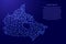 Map of Canada from polygonal blue lines, glowing stars illustration