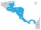 Map of Central America region with blue highlighted central american states. Country name labels. Simple flat vector