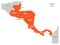 Map of Central America region with red highlighted central american states. Country name labels. Simple flat vector