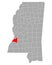 Map of Claiborne in Mississippi