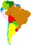 Map of the countries of South America. Geographic map.
