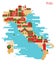 Map of country Italy with building and famous monument