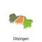 Map of Ditzingen colorful geometric outline design, World map country vector illustration template