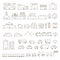 Map elements sketch icon set, house, building, shop, vehicle and