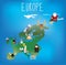 Map of Europe with cute child friendly icons