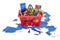 Map of European Union with shopping basket full of home and kitchen appliances, 3D rendering