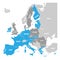 Map of Eurozone. States using Euro currency. Grey vector map with blue highlighted member countries and dark grey EU