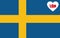 Map flag of Turkey inside a white heart shape on the flag of Sweden