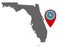 Map of Florida and pin with hurricane warning