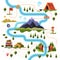 Map of forest or woods and mountain hiking tourism