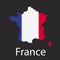 Map of France Country in color of National Flag. Silhouette of Country on dark background Vector Illustration.