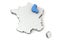 Map of France showing Champagne region. 3D Rendering