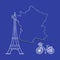 Map of France, tower, bicycle.