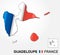 Map of french overseas region Guadeloupe combined with waving french national flag - Vector
