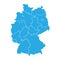 Map of Germany devided to 13 federal states and 3 city-states - Berlin, Bremen and Hamburg. Simple flat blank blue