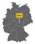 Map of Germany with road sign of Erfurt