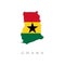 Map of Ghana with the image of the national flag. Official current vector flag of the Republic of Ghana. Map of Ghana in flag