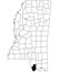 Map of Hancock County in Mississippi state on white background. single County map highlighted by black colour on Mississippi map.