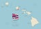 Map of Hawaii USA federal state with waving flag