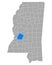 Map of Hinds in Mississippi
