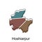 map of Hoshiarpur vector design template, national borders and important cities illustration