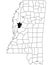 Map of Humphreys County in Mississippi state on white background. single County map highlighted by black colour on Mississippi map