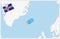 Map of Iceland with a pinned blue pin. Pinned flag of Iceland