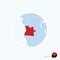 Map icon of Angola. Blue map of Africa with highlighted Angola in red color