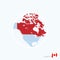 Map icon of Canada. Blue map of North America with highlighted Canada in red color