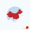 Map icon of China. Blue map of East Asia with highlighted China in red color