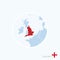 Map icon of England. Blue map of Europe with highlighted England in red color