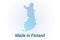 Map icon of Finland. Vector logo illustration with text Made in Finland. Blue halftone dots background. Round pixels. Modern