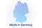 Map icon of Germany. Vector logo illustration with text Made in Germany. Blue halftone dots background. Round pixels