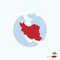 Map icon of Iran. Blue map of Middle East with highlighted Iran in red color
