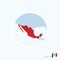 Map icon of Mexico. Blue map of North America with highlighted Mexico in red color