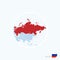 Map icon of Russia. Blue map of Europe with highlighted Russia in red color