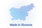 Map icon of Slovenia. Vector logo illustration with text Made in Slovenia. Blue halftone dots background. Round pixels. Modern